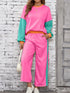 Color Block Round Neck Top and Pants Set - DAVERRI FASHIONS