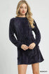 Umgee Velour Drawstring Mini Dress with Long Sleeves - DAVERRI FASHIONS