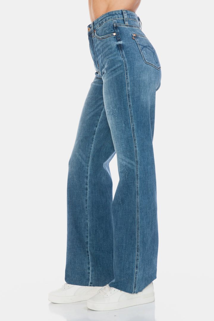 Judy Blue Tummy Control Cut Raw Hem Straight Jeans Bottoms