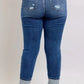 Judy Blue Full Size Mid Rise Boyfriend destroy Jeans with Yoke Pockets and Faux Selvedge Cuff Plus Size - DAVERRI FASHIONS