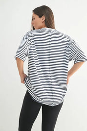 MONO B Coastal Cotton Striped Oversized Crewneck T-Shirt | Daverri Fashions