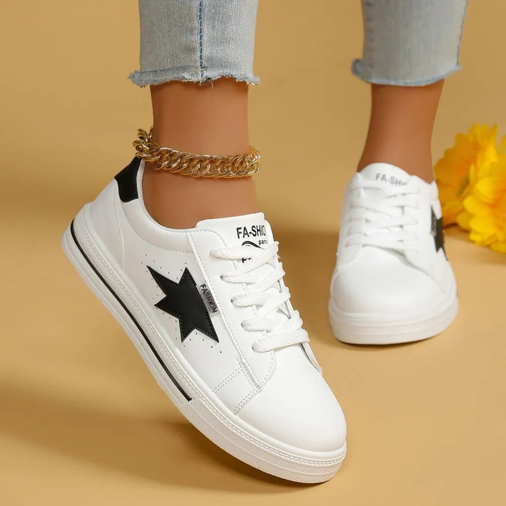 Star Round Toe Lace Up Sneakers | Sneakers Daverri Fashions