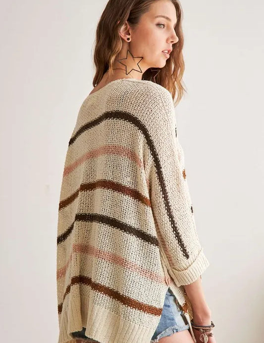 ADORA Multi Color Strip Sweater Plus Size | Sweaters Daverri Fashions