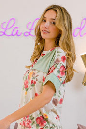 BiBi Floral Button Detail Round Neck Short Sleeve Terry T-Shirt | T-Shirts Daverri Fashions