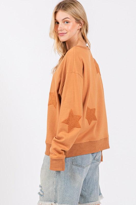 SAGE + FIG Star Patch Long Sleeve Sweatshirt - DAVERRI FASHIONS