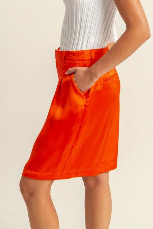 HYFVE High-Waist Pleated Satin Shorts - DAVERRI FASHIONS