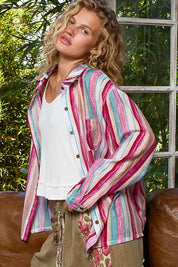 POL Striped Button-Down Oversized Shirt | Daverri Fashions