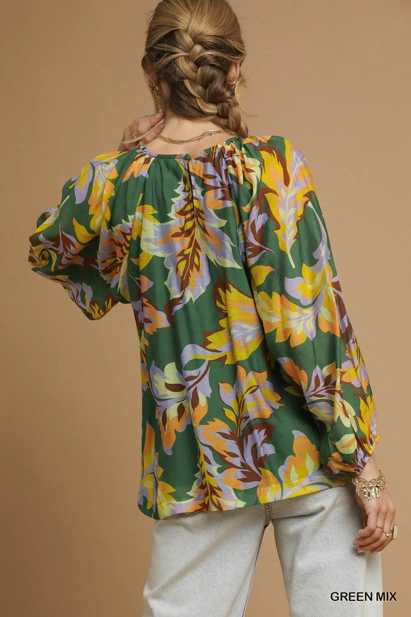 Umgee Mix Abstract Print Balloon Sleeve Blouse Blouses