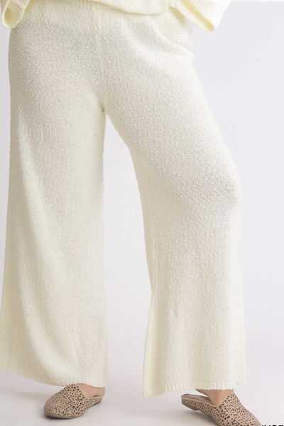 Umgee Full Size Elastic Waistband Wide Leg Sweater Pants Pants