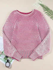 Striped Boat Neck Casual Sweater | Sweaters Daverri Fashions