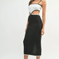 MABLE Black Ribbed Knit Color Block Cutout Midi Dress - DAVERRI FASHIONS
