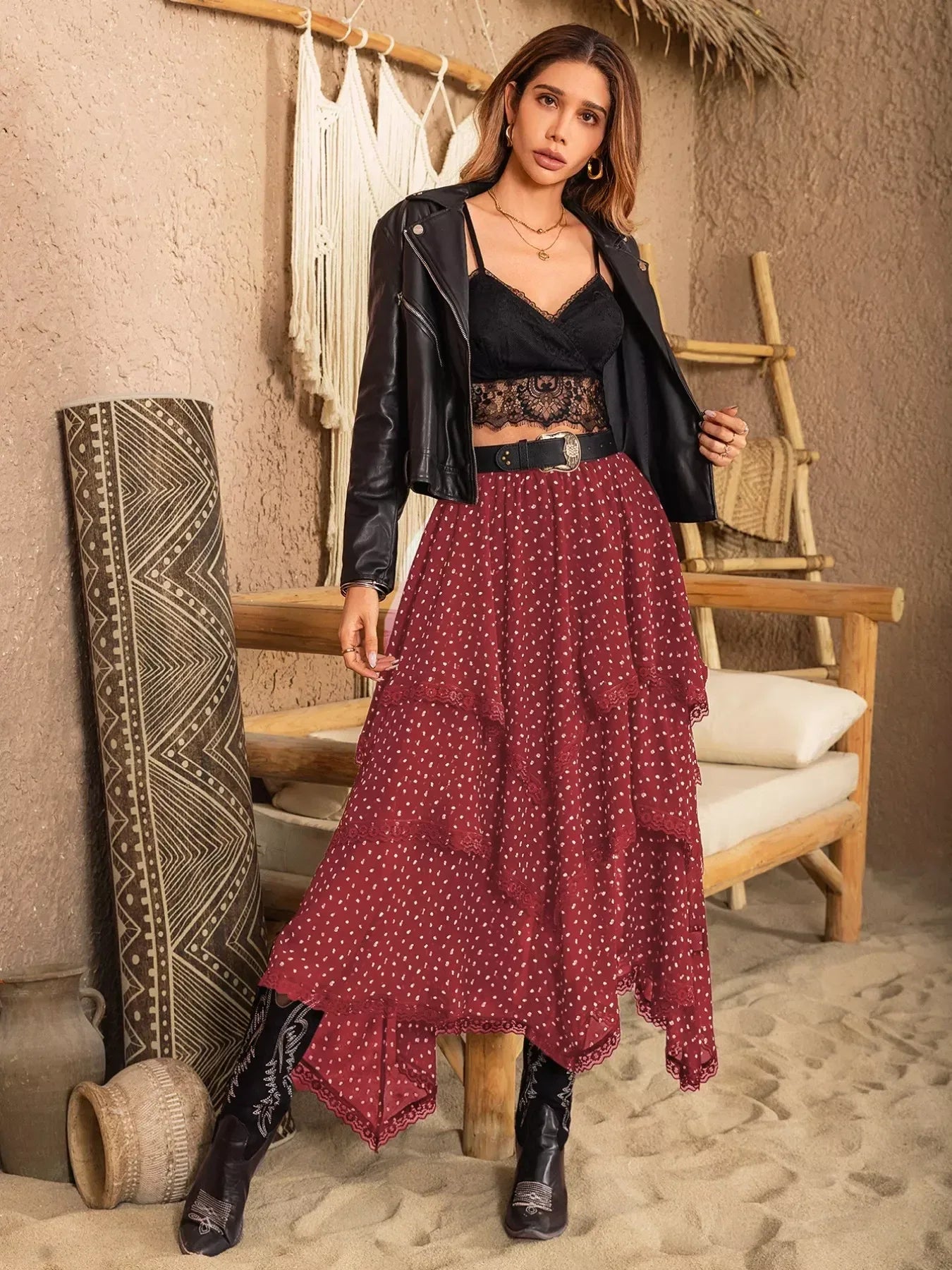 Lace Detail Layered Skirt - DAVERRI FASHIONS