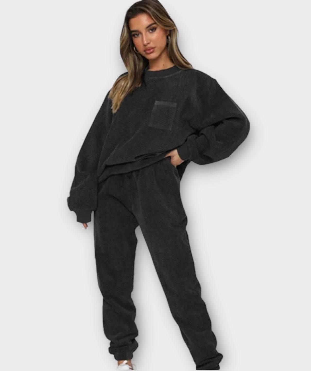 Corduroy Loungewear Set L Black Loungewear
