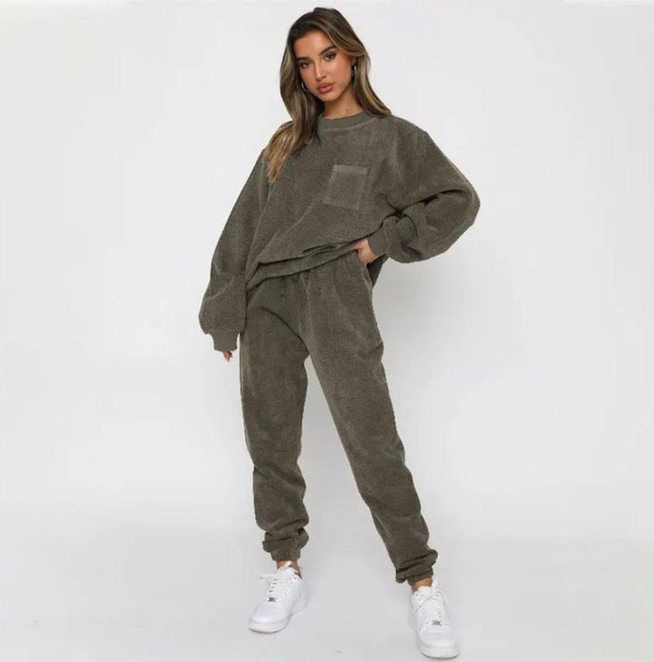 Corduroy Loungewear Set Olive Grey Activewear