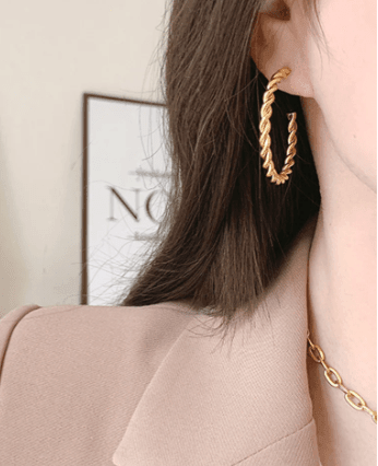 Thin Twist Stainless Steel Gold Hoop Earrings Earrings