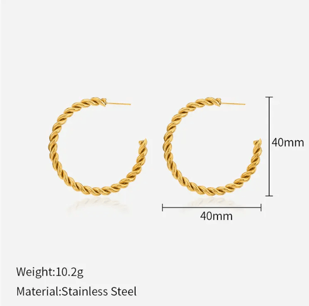 Thin Twist Stainless Steel Gold Hoop Earrings Earrings