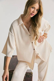 Half sleeve button-down shirt Beige Shirts & Tops