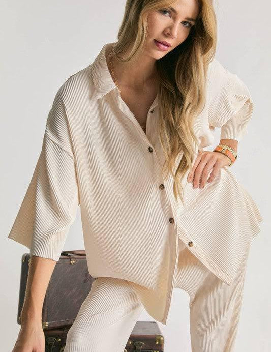 Half sleeve button-down shirt Beige Shirts & Tops