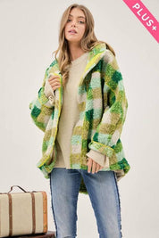 Plus Kelly Green Plaid Hooded Jacket Coats & Jackets