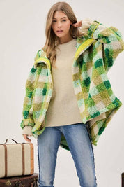 Plus Kelly Green Plaid Hooded Jacket Coats & Jackets