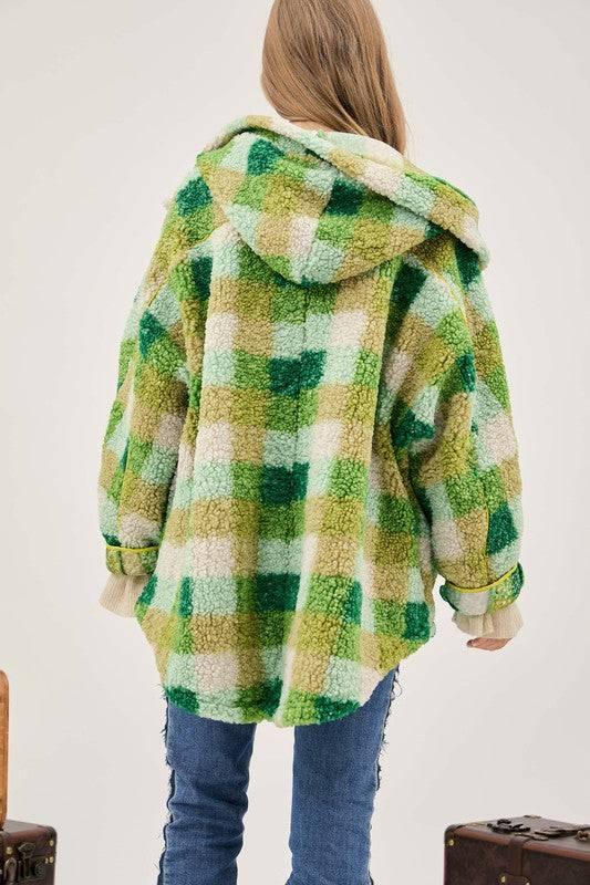 Plus Kelly Green Plaid Hooded Jacket Coats & Jackets