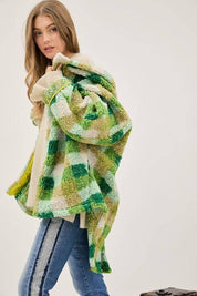 Plus Kelly Green Plaid Hooded Jacket Coats & Jackets