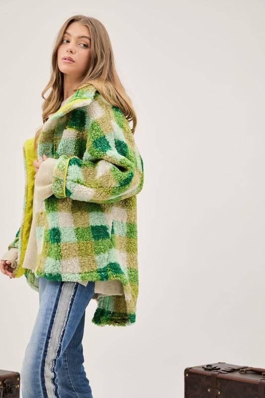 Plus Kelly Green Plaid Hooded Jacket Coats & Jackets