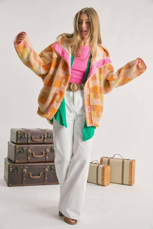 Plus Kelly Green Plaid Hooded Jacket Coats & Jackets