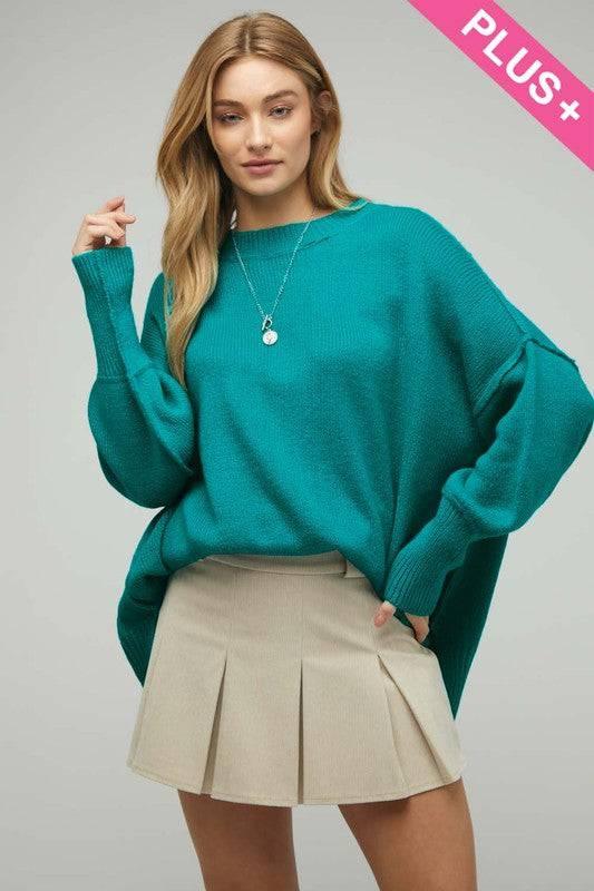 Plus oversized boatneck sweater AQUA GREEN Sweaters