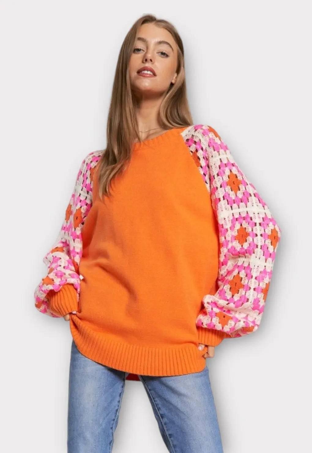 Crochet knit long sleeved sweater Sweaters