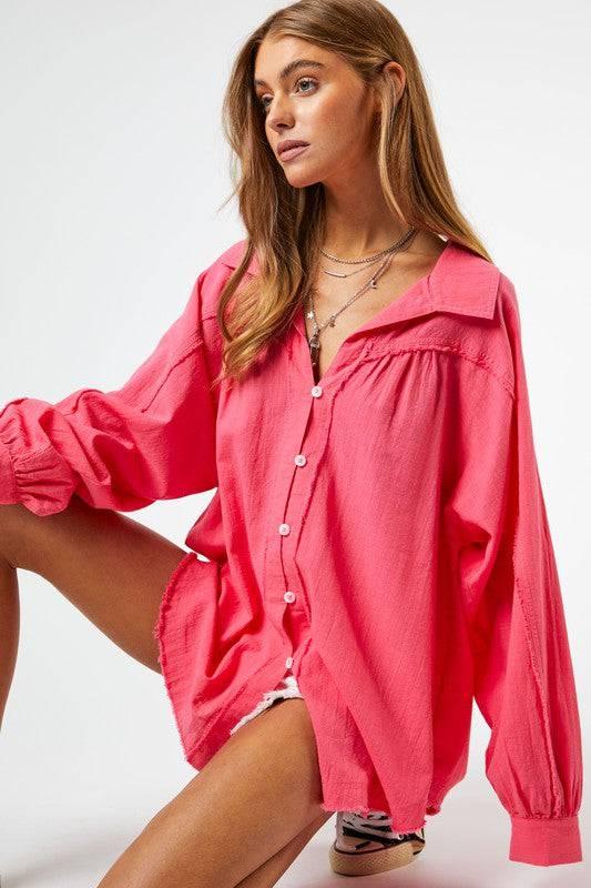 Relaxed Fit Cotton Shirt Bubble Pink M Shirts & Tops