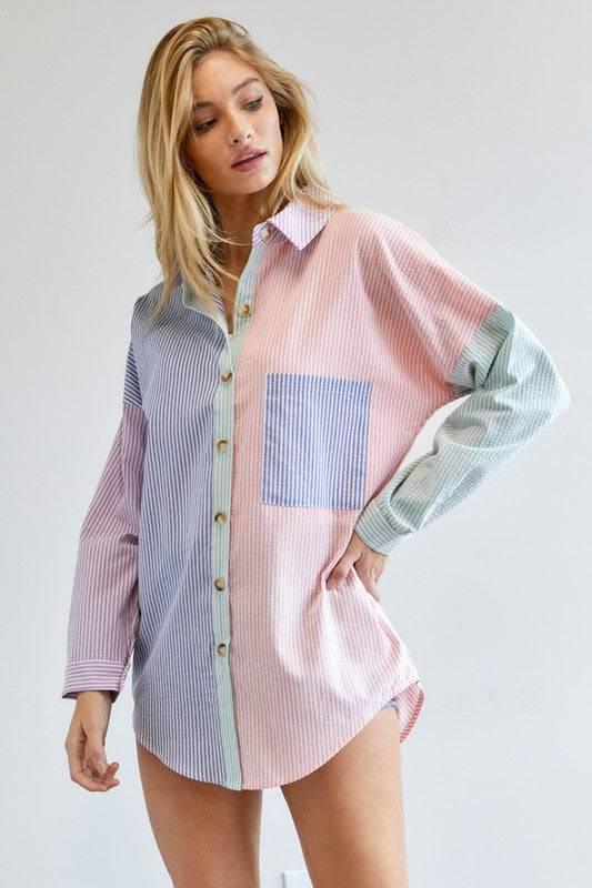 Long sleeved striped button-down shirt Shirts & Tops