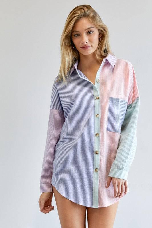 Long sleeved striped button-down shirt Shirts & Tops