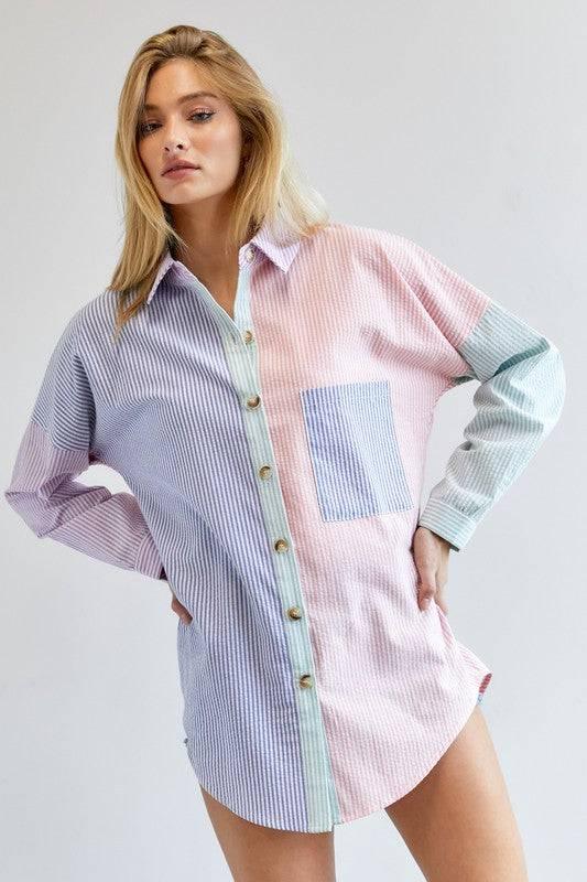 Long sleeved striped button-down shirt Shirts & Tops