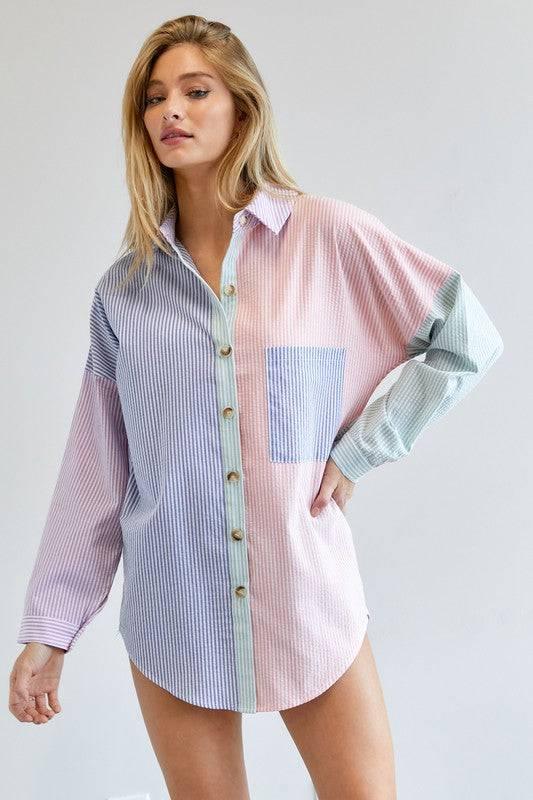 Long sleeved striped button-down shirt Shirts & Tops