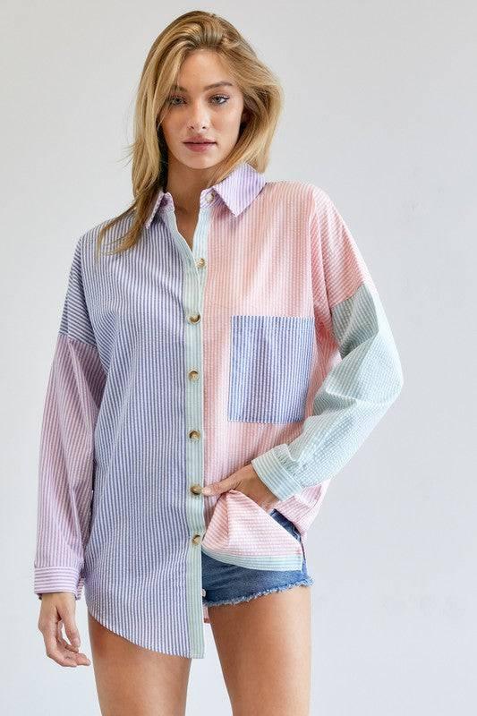 Long sleeved striped button-down shirt Shirts & Tops