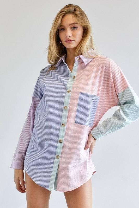 Long sleeved striped button-down shirt Shirts & Tops