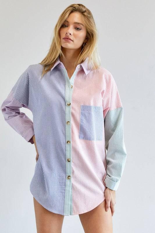 Long sleeved striped button-down shirt Shirts & Tops