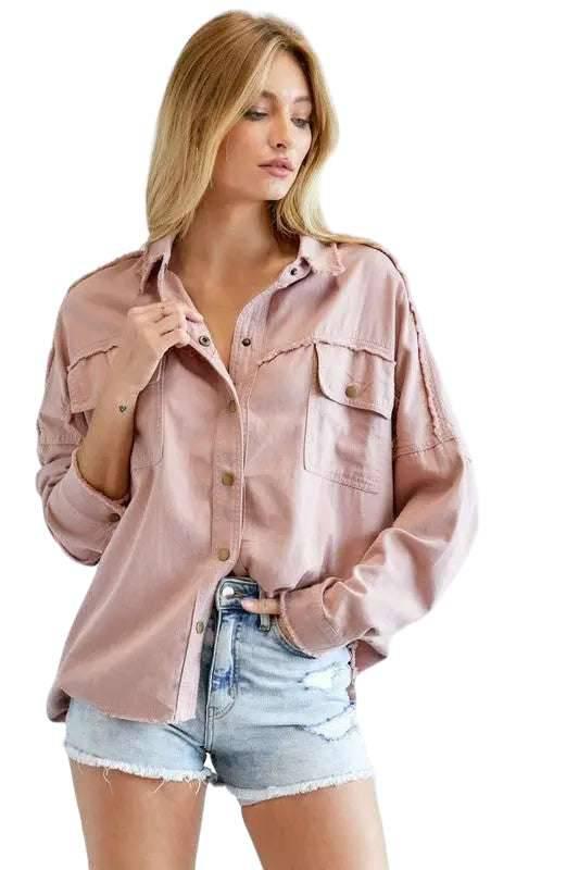 Button Down Cotton Shirt Blush L Shirts & Tops