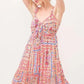 And The Why Tied Front Smocked Back Tiered Boho Printed Dress - DAVERRI FASHIONS