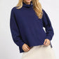 Umgee Turtle Neck Dolman Sleeve Side Slit Sweater with Contrast Detail - DAVERRI FASHIONS