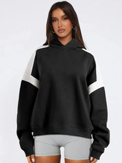 Black Contrast Dropped Shoulder Long Sleeve Hoodie | Sweatshirts Daverri Fashions