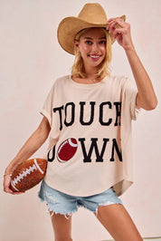 BiBi Game Day Touchdown Letter Patches Waffle Short Top | Tops Daverri Fashions