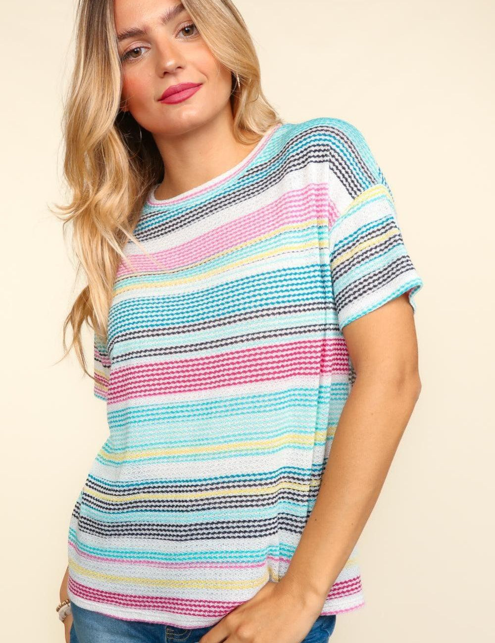 Haptics Waffle Stripe Short Sleeve T-Shirt Shirts & Tops