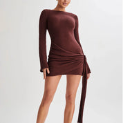 Reddish brown Open Back Side Tie Mini Dress | Mini Dresses Daverri Fashions