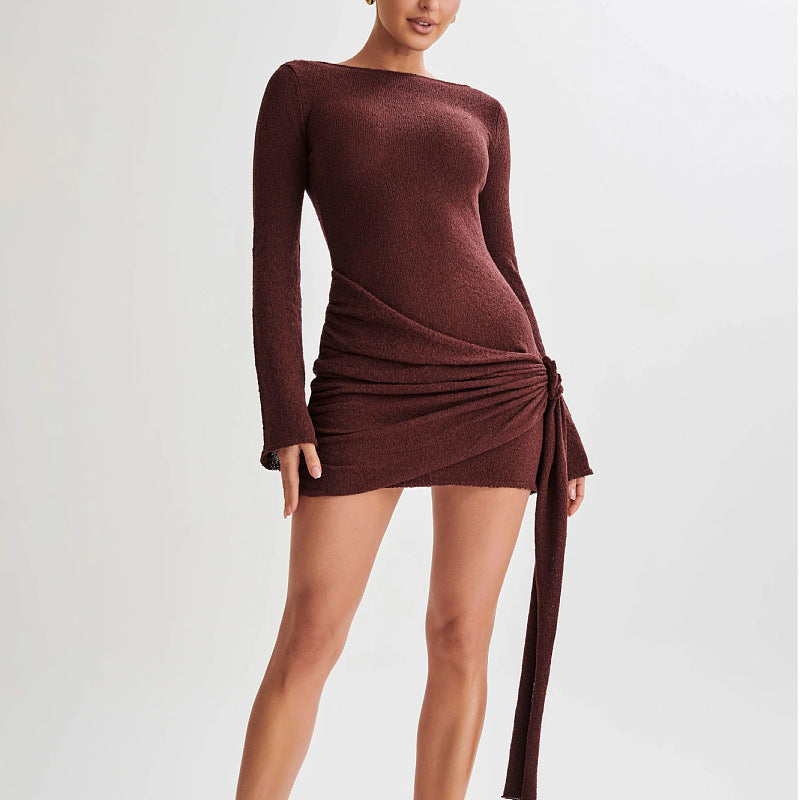Reddish brown Open Back Side Tie Mini Dress | Mini Dresses Daverri Fashions