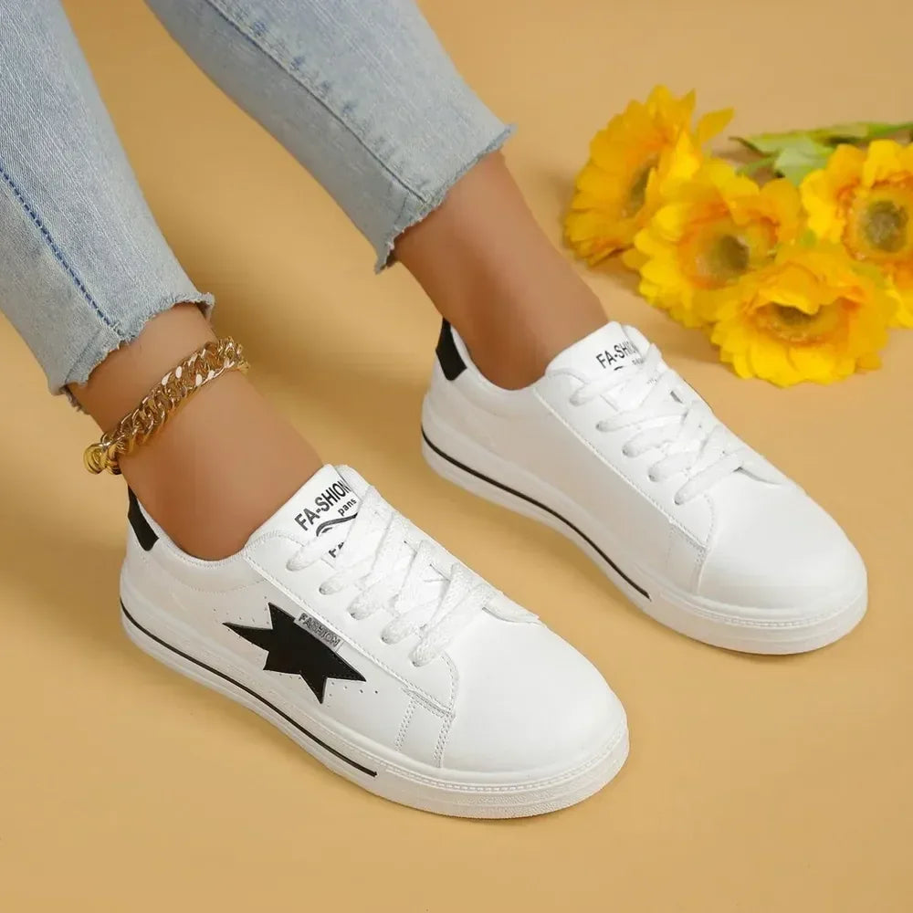 Star Round Toe Lace Up Sneakers - DAVERRI FASHIONS