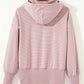 Dusty pink striped thumbhole hoodie with relaxed fit and drop shoulders