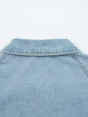 Elastic Edge Collared Zip Up Denim Jacket With Pocket | Denim Jackets Daverri Fashions