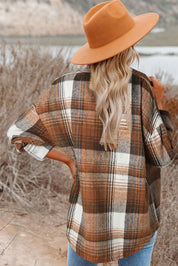 Brown Plaid Flap Pockets Shacket | Shackets Daverri Fashions
